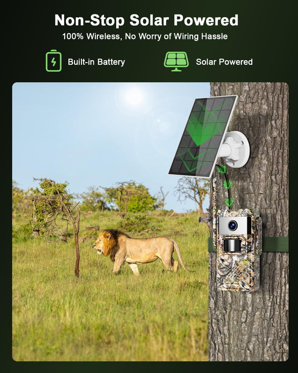 HXVIEW 4G LTE Cellular Trail Cameras, Solar Powered Game Camera, 2.5K Live Streaming & Playback on Phone, Deer Wildlife Hunting Camera Built-in SIM Card, Motion Activated, PIR Detction, IP66