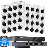 BOLLNG 32 Channel H.265 4K NVR PoE Security Camera System with 8TB Hard Drive, 32Pcs 5MP Super HD Indoor/Outdoor Wired Dome IP Cameras, 24/7 Video Audio Surveillance for Business