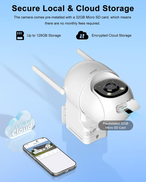 HXVIEW 4G LTE Solar Cellular Security Camera Outdoor Wireless, 24/7 Co ...