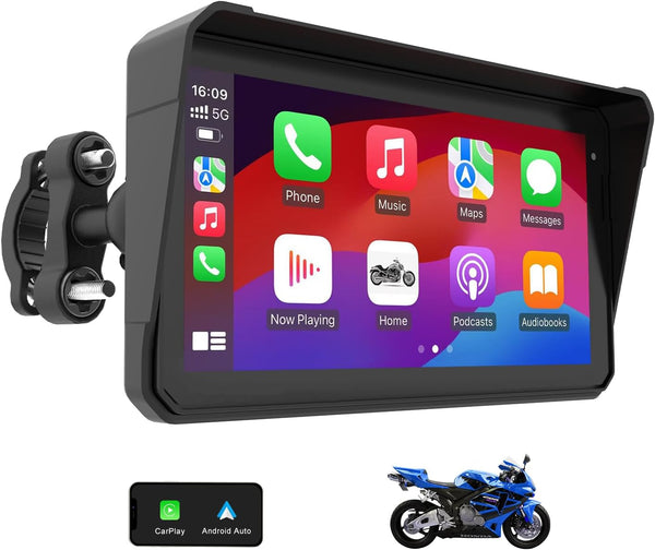 60Hz Motorcycle Carplay GPS Navigation System with 6" IPS 1440 * 720 Touchscreen, Apple Carplay and Android Auto Screen for Moto, Support Bluetooth, Siri, Google Assistant, IP68 Waterproof