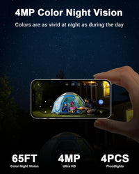 Solar Security Camera Outdoor Wireless, 4MP 360° Battery Powered Camera, PTZ WiFi Camera with PIR Motion Detection, Floodlight Color Night Vision, 2-Way Audio, Work with Alexa