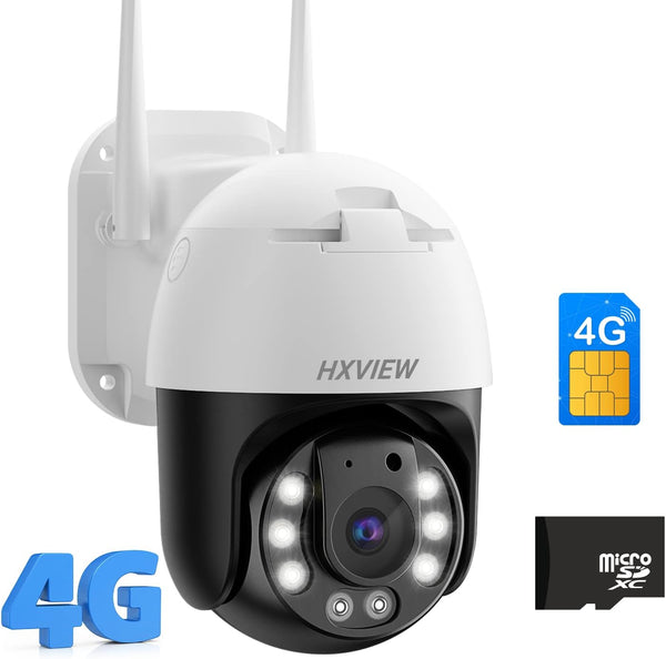 HXVIEW 4G LTE Cellular Security Camera with SD& 4g Card,1080P Color Night Vision&2 Way Talk no WiFi Security Camera,auto Tracking IP66 Camera as camaras de seguridad for Outdoor Security Camera