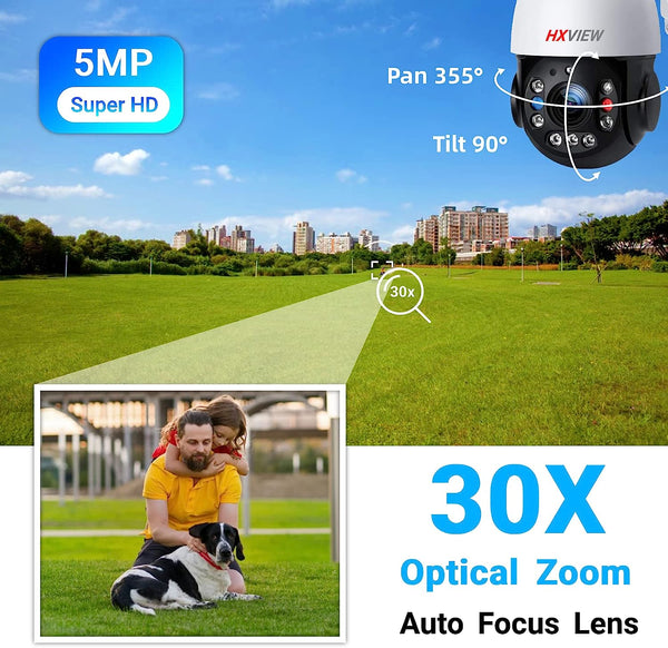 HXVIEW 16 Channel 4K PoE Security Camera System with 4TB HDD, 16pcs 5MP 30X Optical Zoom PTZ Cameras, 16CH H.265 8MP/4K NVR, 2 Storage Bays, 16-CH Synchro Playback