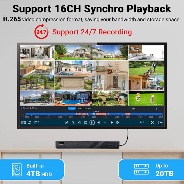 HXVIEW 16 Channel 4K PoE Security Camera System with 4TB HDD, 16pcs 5MP 30X Optical Zoom PTZ Cameras, 16CH H.265 8MP/4K NVR, 2 Storage Bays, 16-CH Synchro Playback