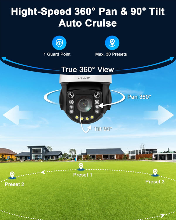 4K PTZ Security Camera Outdoor with 50X Optical Zoom, High-Speed 360° Pan & 90° Tilt, 8MP WiFi Camera with 1200FT IR Night Vision, Auto Tracking, Person/Vehicle/Pet Detection, RTSP