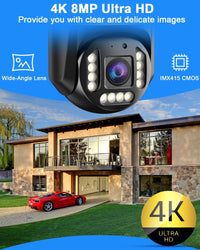 HXVIEW 4K WLAN-Überwachungskamera für den Außenbereich, Flutlichtkamera 1200 Lumen Farbnachtsicht, 2,4/5 GHz WLAN-PTZ-Kamera zur Personen-/Fahrzeugerkennung, 8 MP kabellose 360°-Überwachungskamera mit automatischer Verfolgung 