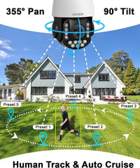 4K PTZ Security Camera Outdoor with 30X Optical Zoom, 1000FT Laser Night Vision, 8MP 360° WiFi Wireless RTSP IP Camera, Auto Tracking, Person/Vehicle Detection, 2.4/5GHz Wi-Fi, 2-Way Audio