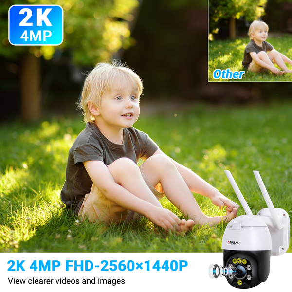 2K 4MP Security Camera Outdoor PTZ WiFi Camera with Automatic Tracking & 30M Color Night Vision, 2560 × 1440P Wireless IP Dome Camera, Two-Way Audio, IP66 Waterproof, Supports SD Card
