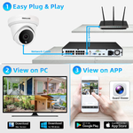 BOLLNG 16 Channel 4K PoE Security Camera System with 4TB HDD, AI Human Detection, 8MP 16CH H.265 NVR, 16pcs 4K Outdoor PoE IP Dome Cameras, 24/7 Video Audio Recording, 16-CH Synchro Playback