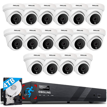 BOLLNG Sistema di telecamere di sicurezza 4K PoE a 16 canali con HDD da 4TB, rilevamento umano AI, NVR 8MP 16CH H.265, 16 telecamere dome IP PoE per esterni 4K, registrazione audio video 24 ore su 24, 7 giorni su 7, riproduzione sincronizzata a 16 canali 