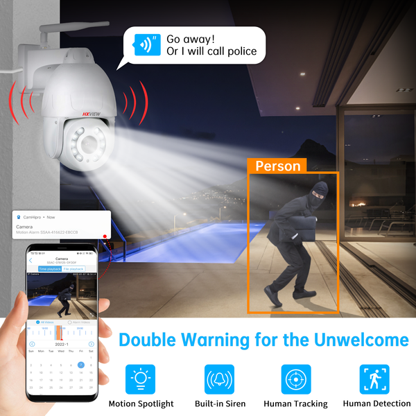 PTZ Security Camera Outdoor 5MP WiFi Wireless Spotlight Camera 5X Optical Zoom IP Camera Support Color Night Vision Auto Tracking Human Detection 2-Way Audio IP66 Waterproof