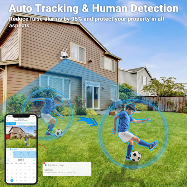 2K 4MP Security Camera Outdoor PTZ WiFi Camera with Automatic Tracking & 30M Color Night Vision, 2560 × 1440P Wireless IP Dome Camera, Two-Way Audio, IP66 Waterproof, Supports SD Card