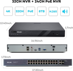 BOLLNG 32 Channel 4K 8MP NVR PoE Security Camera System 8TB, Smart Human Detection, 24 Pcs 4K Ultra HD Indoor Outdoor Wired PoE IP Cameras, 100ft IR, Wide Angle, 2 Storage-Bay, Commercial Grade