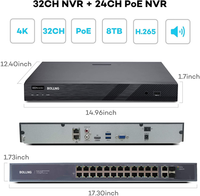 BOLLNG 32-Kanal 4K 8MP NVR PoE-Überwachungskamerasystem 8 TB, intelligente Menschenerkennung, 24 Stück 4K Ultra HD kabelgebundene PoE-IP-Kameras für den Innen- und Außenbereich, 100 Fuß IR, Weitwinkel, 2 Lagerschächte, kommerzielle Qualität 