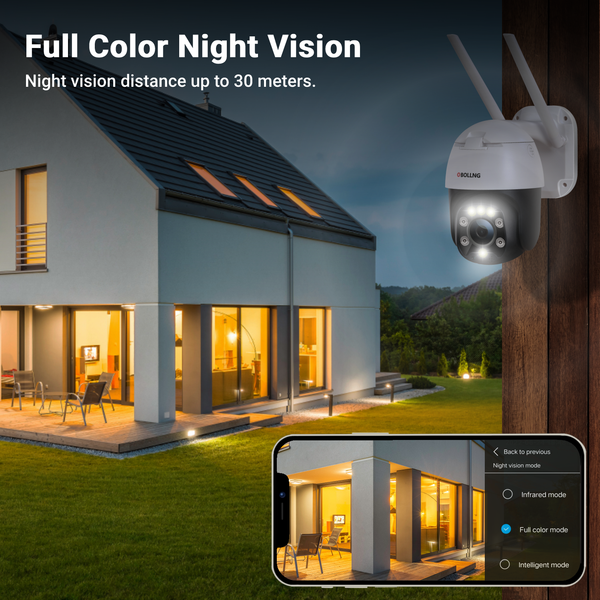 Telecamera di sicurezza 2K 4MP WiFi PTZ da esterno con tracciamento automatico e visione notturna a colori 30M, telecamera dome IP wireless 2560 × 1440P, audio bidirezionale, impermeabile IP66, supporta scheda SD