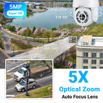 PTZ Security Camera Outdoor 5MP WiFi Wireless Spotlight Camera 5X Optical Zoom IP Camera Support Color Night Vision Auto Tracking Human Detection 2-Way Audio IP66 Waterproof