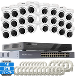 BOLLNG 32 Channel 4K 8MP NVR PoE Security Camera System 8TB, Smart Human Detection, 24 Pcs 4K Ultra HD Indoor Outdoor Wired PoE IP Cameras, 100ft IR, Wide Angle, 2 Storage-Bay, Commercial Grade