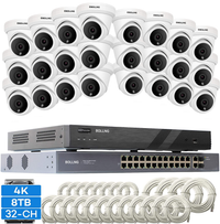 BOLLNG 32-Kanal 4K 8MP NVR PoE-Überwachungskamerasystem 8 TB, intelligente Menschenerkennung, 24 Stück 4K Ultra HD kabelgebundene PoE-IP-Kameras für den Innen- und Außenbereich, 100 Fuß IR, Weitwinkel, 2 Lagerschächte, kommerzielle Qualität 