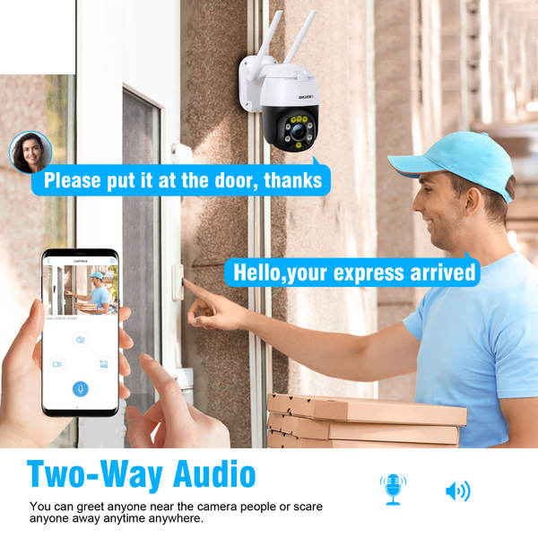2K 4MP Security Camera Outdoor PTZ WiFi Camera with Automatic Tracking & 30M Color Night Vision, 2560 × 1440P Wireless IP Dome Camera, Two-Way Audio, IP66 Waterproof, Supports SD Card