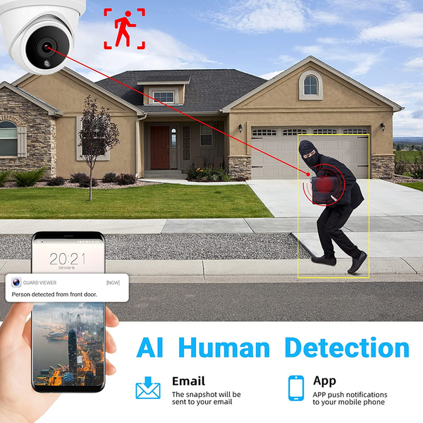 BOLLNG 8 Channel 4K PoE Security Camera System, 8MP 8CH H.265 NVR with 4TB HDD, 8pcs 4K Outdoor PoE IP Dome Cameras, AI Human Detection, 24/7 Video Audio Recording, 8-CH Simultaneous Replay