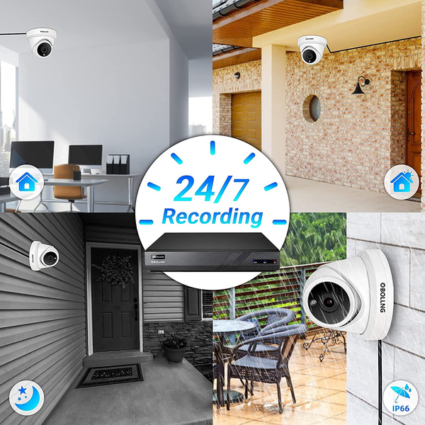 BOLLNG 8 Channel 4K PoE Security Camera System, 8MP 8CH H.265 NVR with 4TB HDD, 8pcs 4K Outdoor PoE IP Dome Cameras, AI Human Detection, 24/7 Video Audio Recording, 8-CH Simultaneous Replay