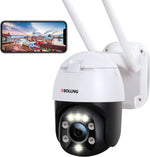 2K 4MP Security Camera Outdoor PTZ WiFi Camera with Automatic Tracking & 30M Color Night Vision, 2560 × 1440P Wireless IP Dome Camera, Two-Way Audio, IP66 Waterproof, Supports SD Card