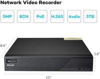 BOLLNG 5MP PoE-Überwachungskamerasystem, 3 TB Festplatte, (8) kabelgebundene 5MP Outdoor-PoE-IP-Kameras mit Weitwinkel, 8CH 5MP H.265 NVR, 24/7 Video- und Audioaufzeichnung, 8 Kanäle gleichzeitige Wiedergabe 