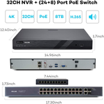 BOLLNG 32 Channel H.265 4K NVR PoE Security Camera System with 8TB Hard Drive, 32Pcs 5MP Super HD Indoor/Outdoor Wired Dome IP Cameras, 24/7 Video Audio Surveillance for Business