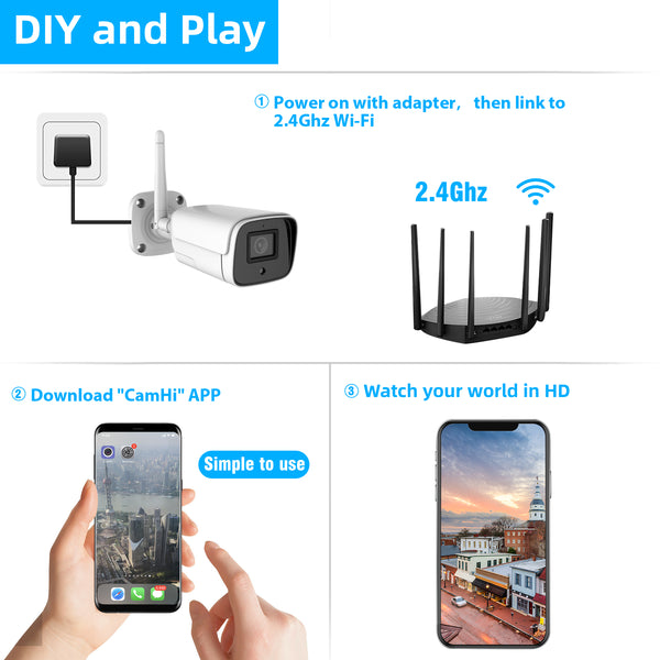 WiFi Security Camera Outdoor 1080P 2MP ONVIF Wireless IP Camera Smart Home Bullet Surveillance CCTV System with Night Vision IP66 Waterproof Two-Way Audio All Metal Housing Work with Alexa