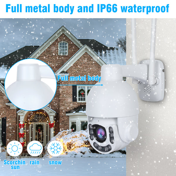 5MP PTZ WiFi Security Camera Outdoor 5X Optical Zoom Super HD IP Camera Support 200FT Night Vision, ONVIF, Humanoid Motion Detection Alarm, Auto Tracking, Two-Way Audio, IP66 Waterproof, 128GB SD Card