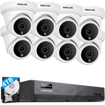 BOLLNG 8 Channel 4K PoE Security Camera System, 8MP 8CH H.265 NVR with 4TB HDD, 8pcs 4K Outdoor PoE IP Dome Cameras, AI Human Detection, 24/7 Video Audio Recording, 8-CH Simultaneous Replay