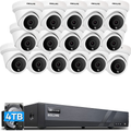 BOLLNG 16 Channel NVR 5MP PoE Security Camera System 4TB, 16CH Synchro Playback, Power-Over-Ethernet, (16) 5MP 2592x1944P Outdoor Wired IP Cameras with Audio, 2-Storage-Bay